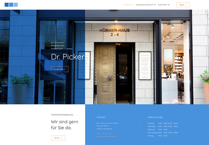 Homepage der Zahnarztpraxis Dr. Picker am Neuen Wall in Hamburg